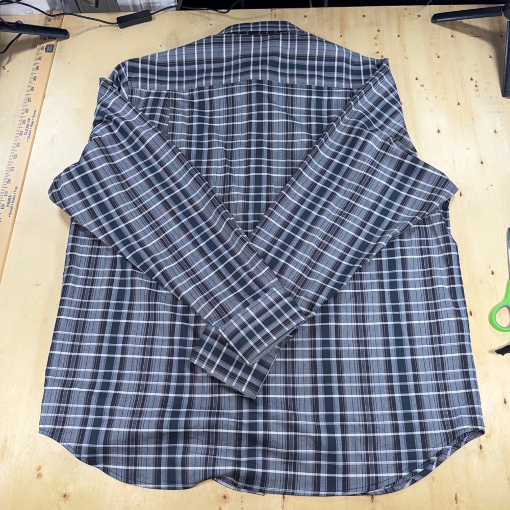 Tommy Bahama Mens XL Black Gray Plaid Silk Cotton Long Sleeve Button Up Shirt - Picture 7 of 8